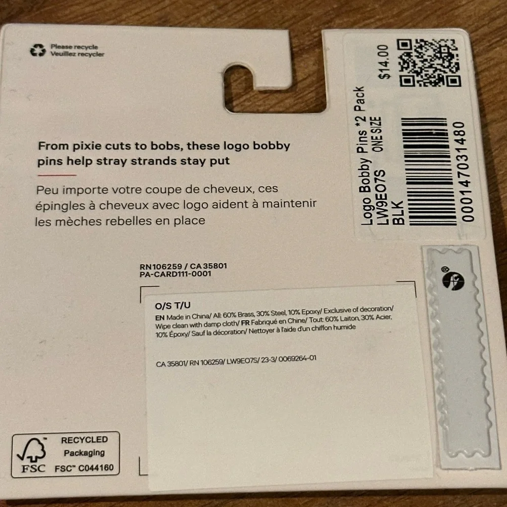 LULULEMON women’s Logo Bobby Pins 2 Pack